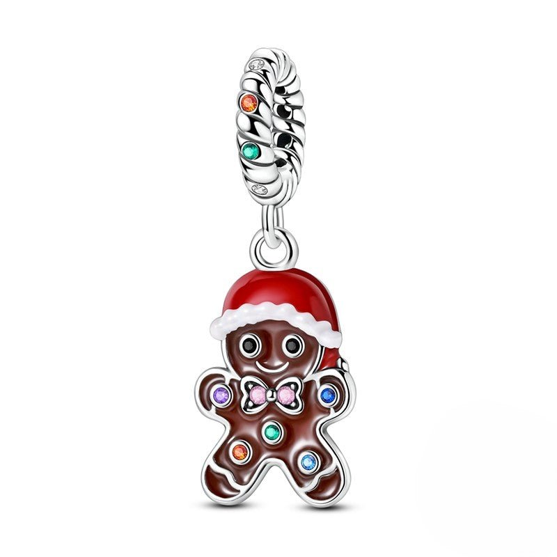 Pangama Jewelry Gingerbread Man with Santa Hat Dangle Charm