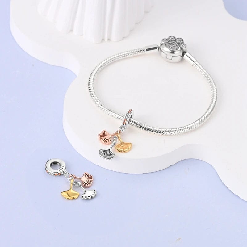 Pangama Jewelry Ginkgo Biloba Leaves Dangle Charm