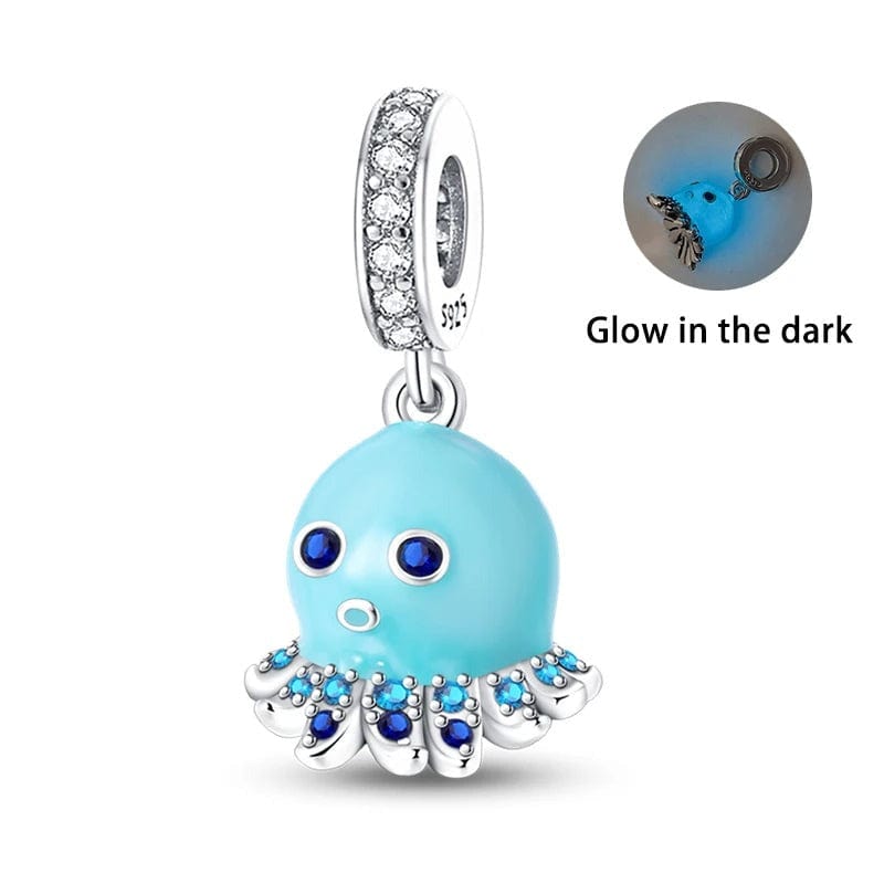 Pangama Jewelry Glow in the Dark Blue Octopus Pulpo Dangle Charm