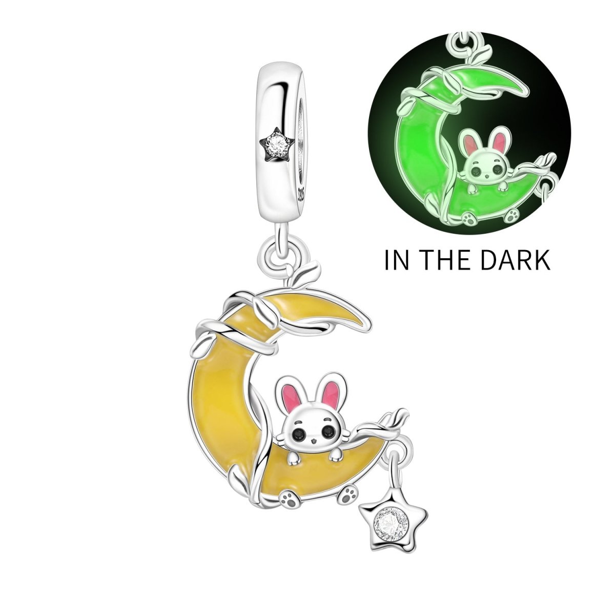 Pangama Jewelry Glow - in - the - Dark Bunny on Crescent Moon Dangle Charm