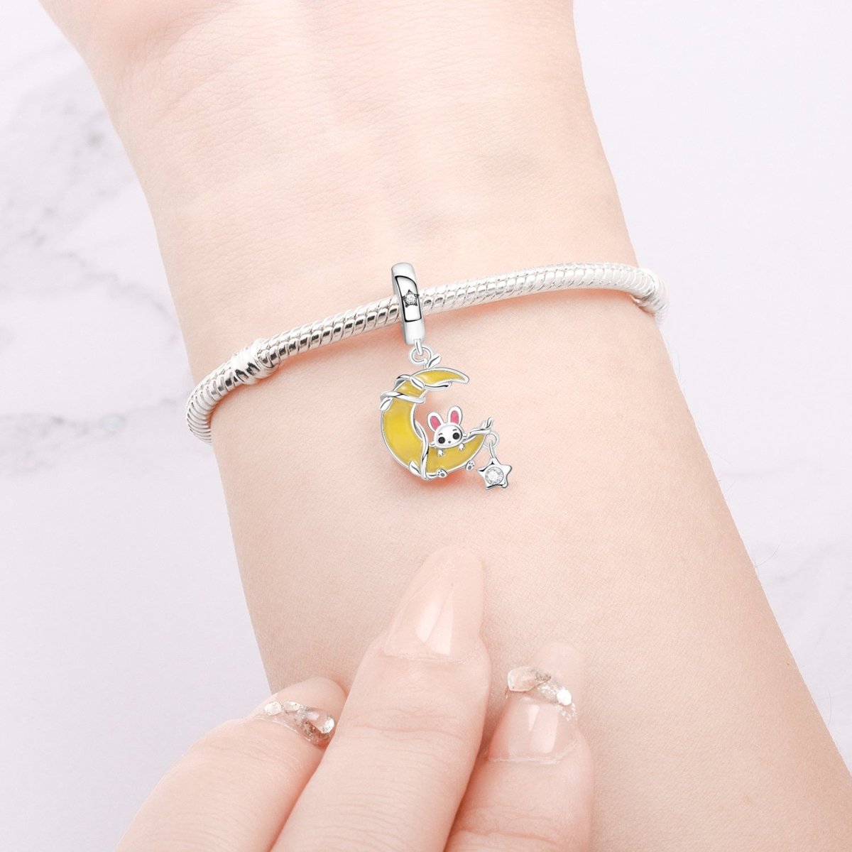 Pangama Jewelry Glow - in - the - Dark Bunny on Crescent Moon Dangle Charm