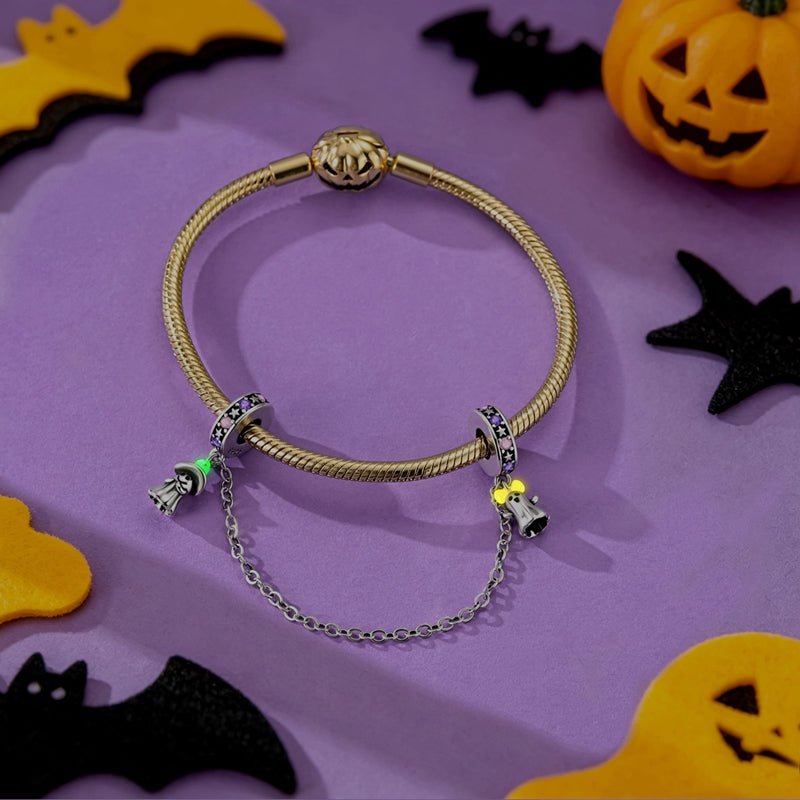 Pangama Jewelry Glow in the Dark Halloween Ghost & Witch Safety Chain Charm