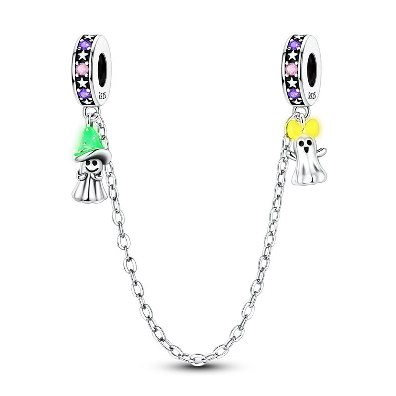 Pangama Jewelry Glow in the Dark Halloween Ghost & Witch Safety Chain Charm