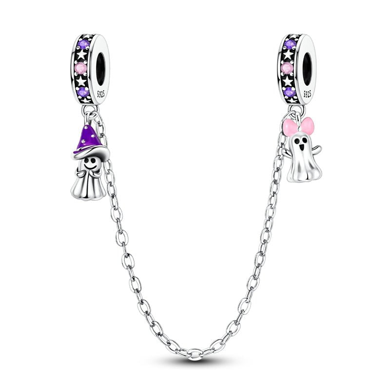 Pangama Jewelry Glow in the Dark Halloween Ghost & Witch Safety Chain Charm