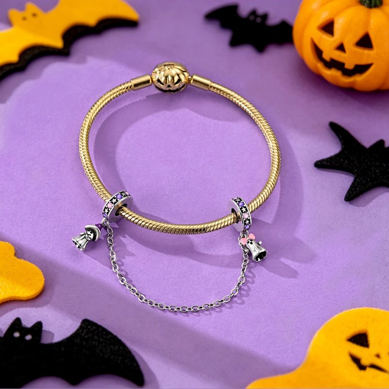 Pangama Jewelry Glow in the Dark Halloween Ghost & Witch Safety Chain Charm
