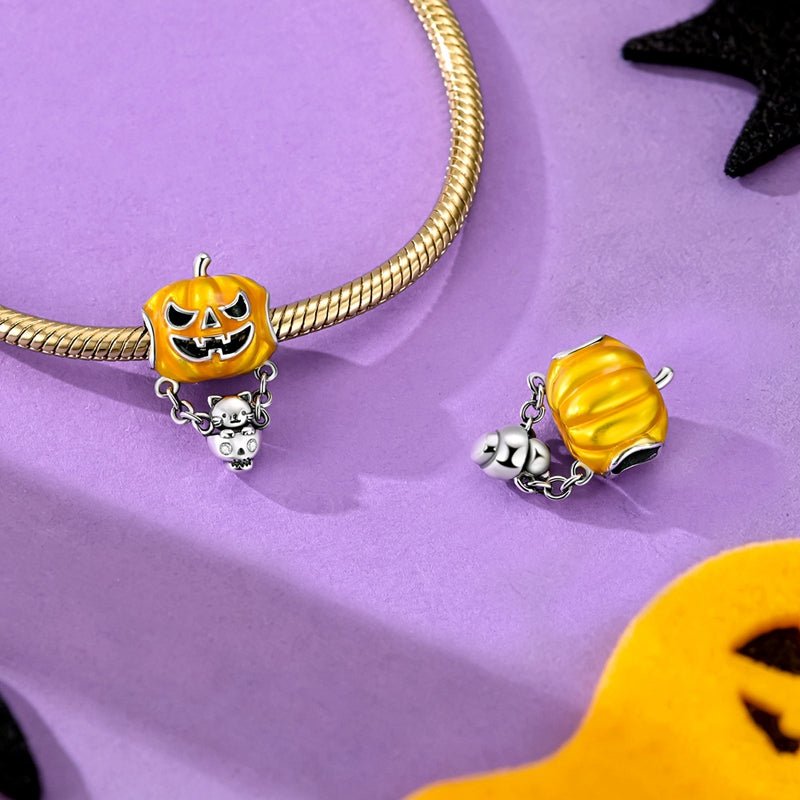 Pangama Jewelry Glow in the Dark Halloween Pumpkin & Cat Charm