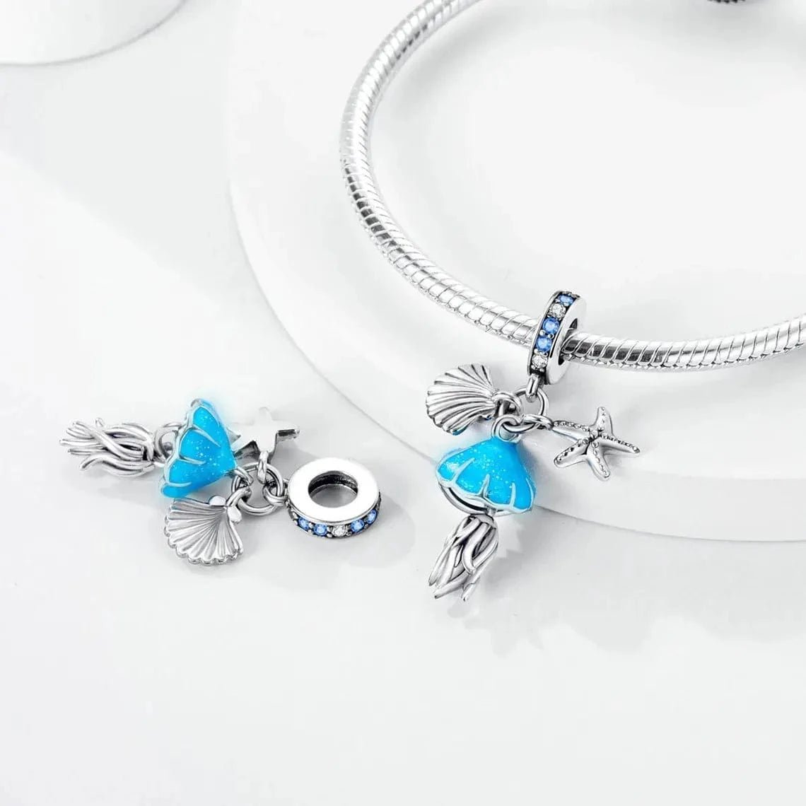 Pangama Jewelry Glow in the Dark Jellyfish Clam and Starfish Triple Dangle Charm