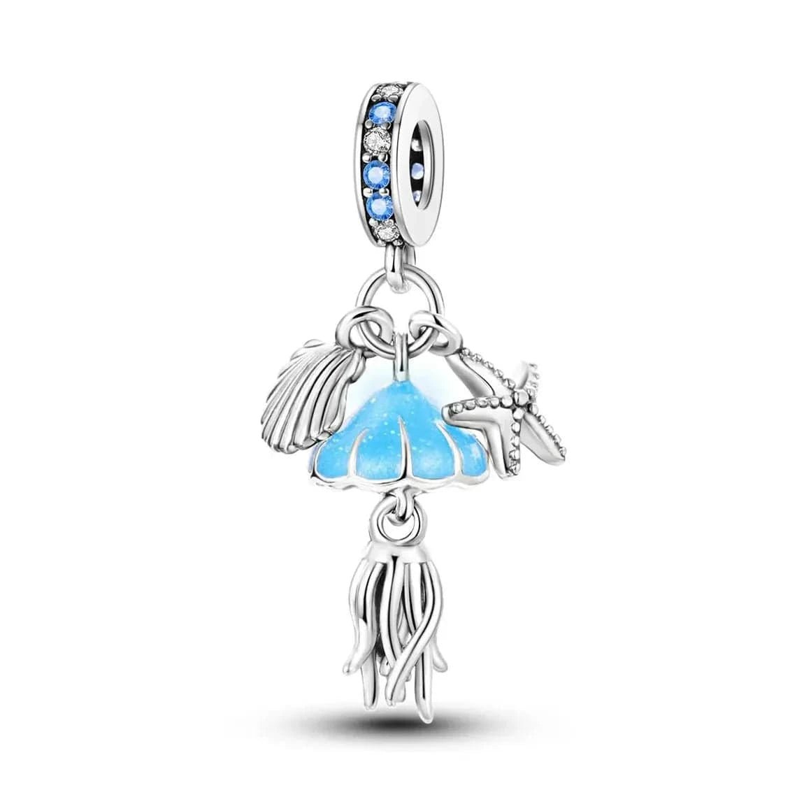 Pangama Jewelry Glow in the Dark Jellyfish Clam and Starfish Triple Dangle Charm
