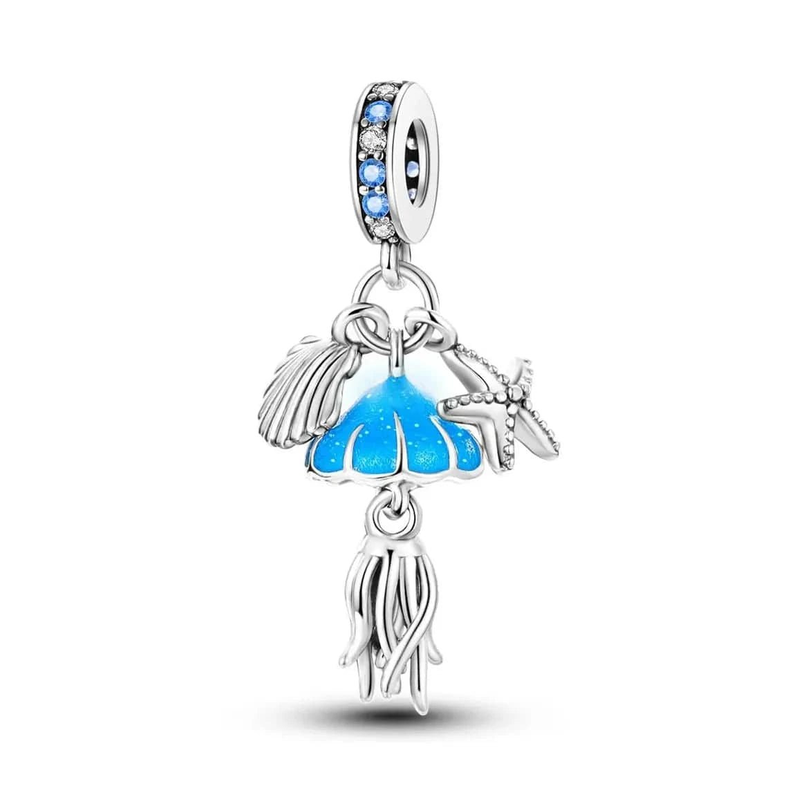 Pangama Jewelry Glow in the Dark Jellyfish Clam and Starfish Triple Dangle Charm