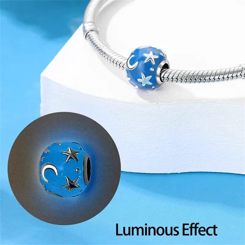 Pangama Jewelry Glow in the Dark Luminous Blue Stars and Moons Charm
