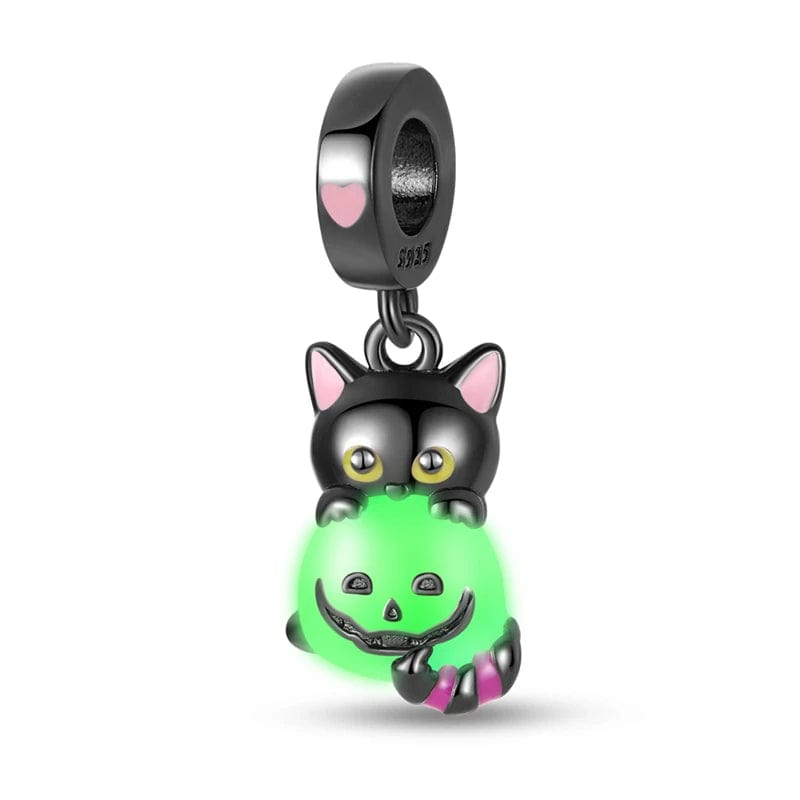 Pangama Jewelry Glow in the Dark Luminous Cat with Pumpkin Dangle Charm