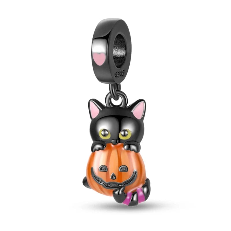 Pangama Jewelry Glow in the Dark Luminous Cat with Pumpkin Dangle Charm