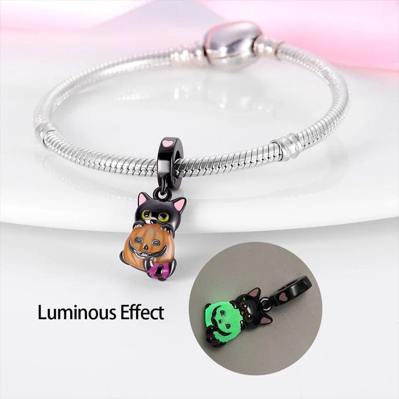 Pangama Jewelry Glow in the Dark Luminous Cat with Pumpkin Dangle Charm