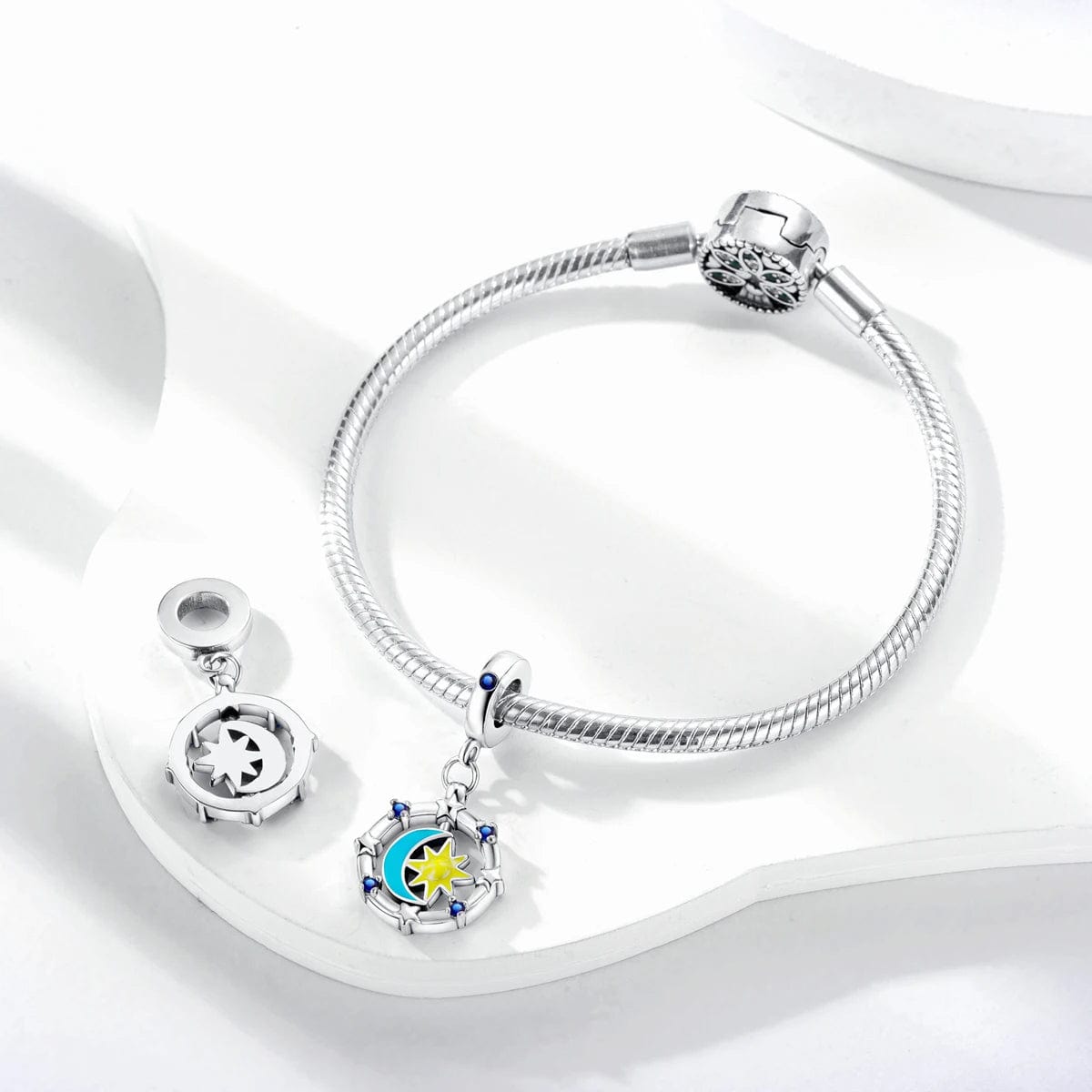 Pangama Jewelry Glow in the Dark Luminous Moon and Sun Spinner Dangle Charm