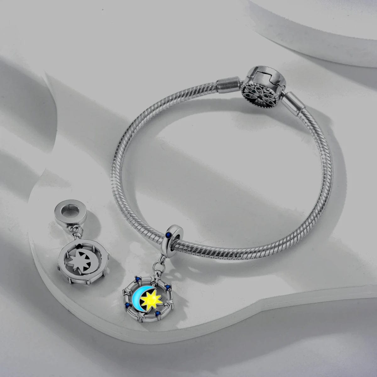 Pangama Jewelry Glow in the Dark Luminous Moon and Sun Spinner Dangle Charm