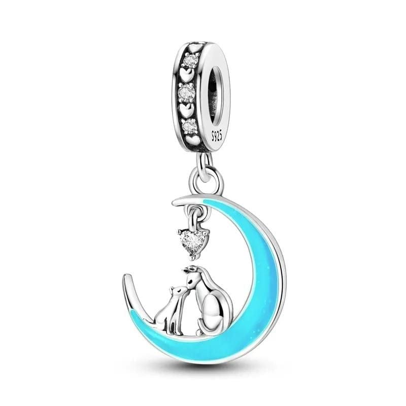 Pangama Jewelry Glow in the Dark Luminous Moon Cat Dangle Charm