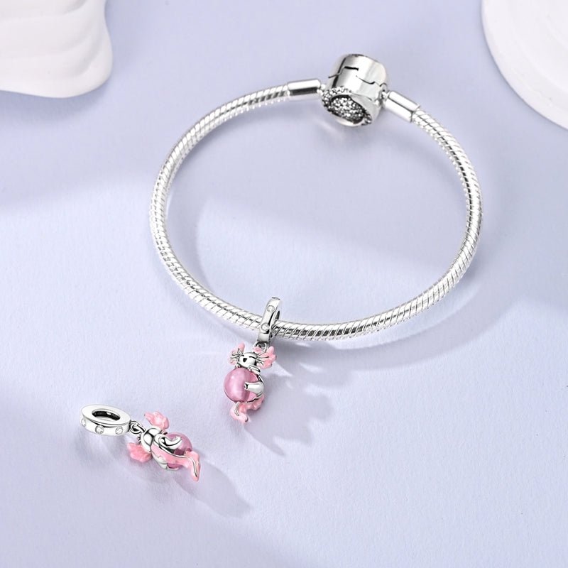 Pangama Jewelry Glow in the Dark Luminous Pink Axolotl Dangle Charm