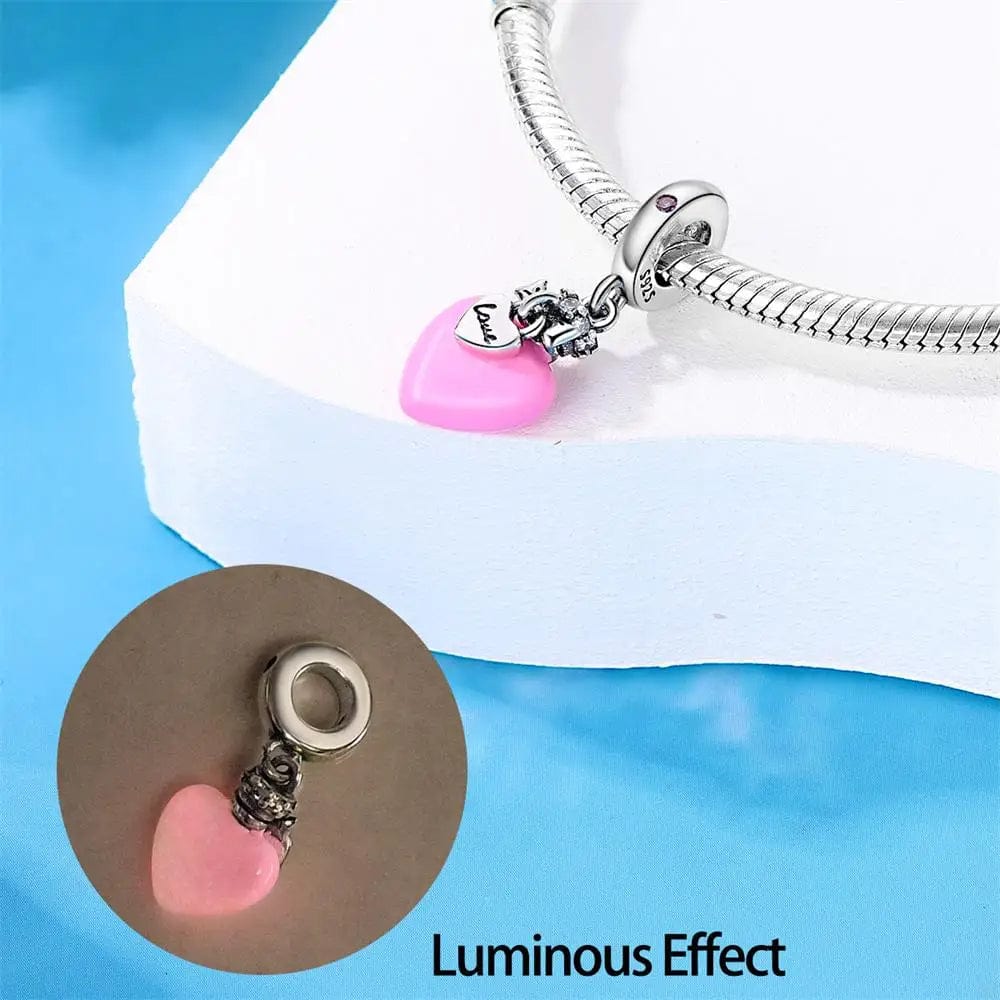 Pangama Jewelry Glow in the Dark Luminous Pink Love Heart Dangle Charm