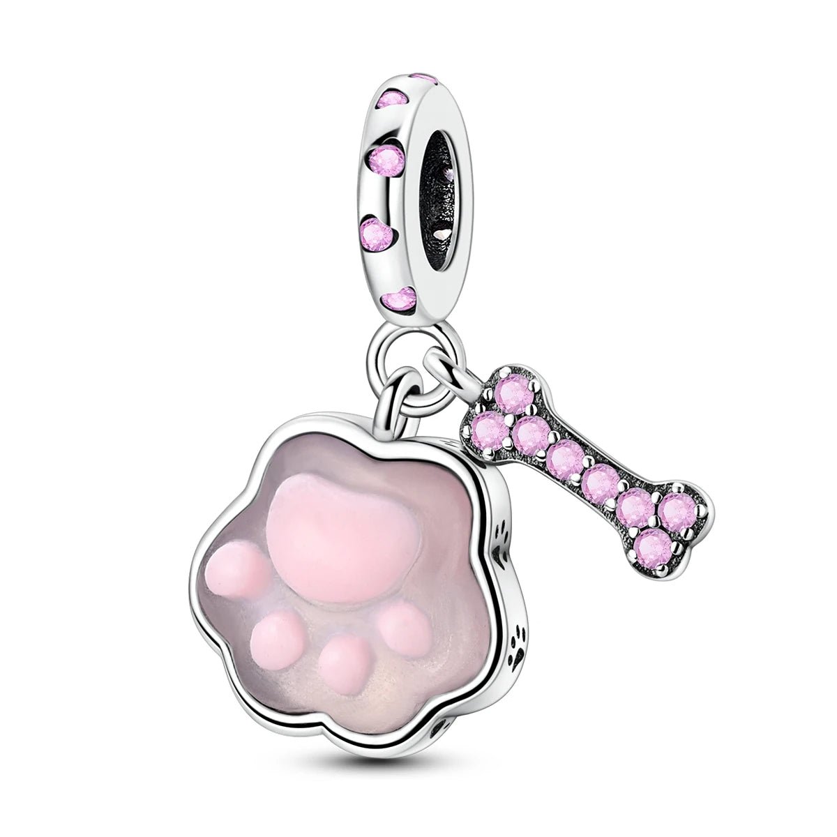 Pangama Jewelry Glow in the Dark Luminous Pink Paw & Bone Dangle Charm