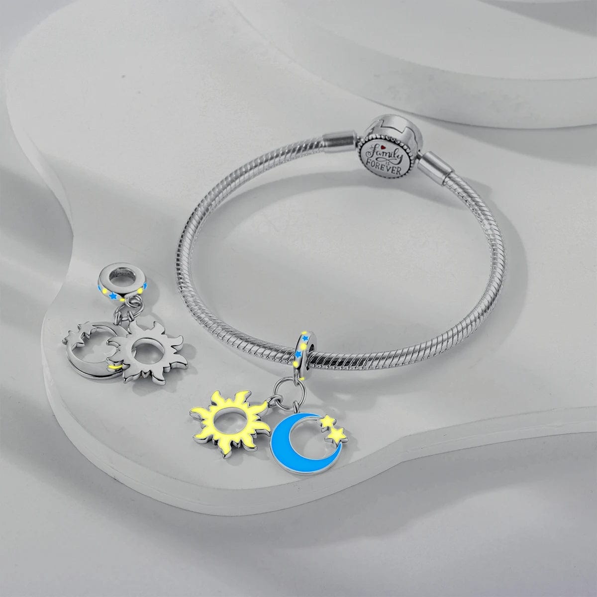 Pangama Jewelry Glow in the Dark Luminous Sun and Moon with Stars Dangle Charm