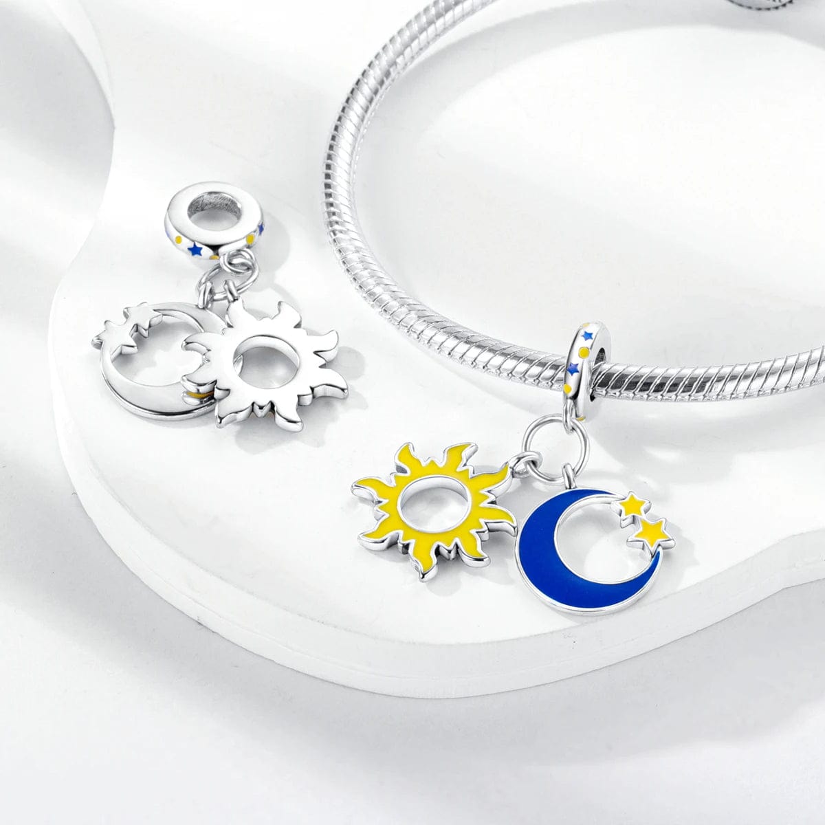 Pangama Jewelry Glow in the Dark Luminous Sun and Moon with Stars Dangle Charm