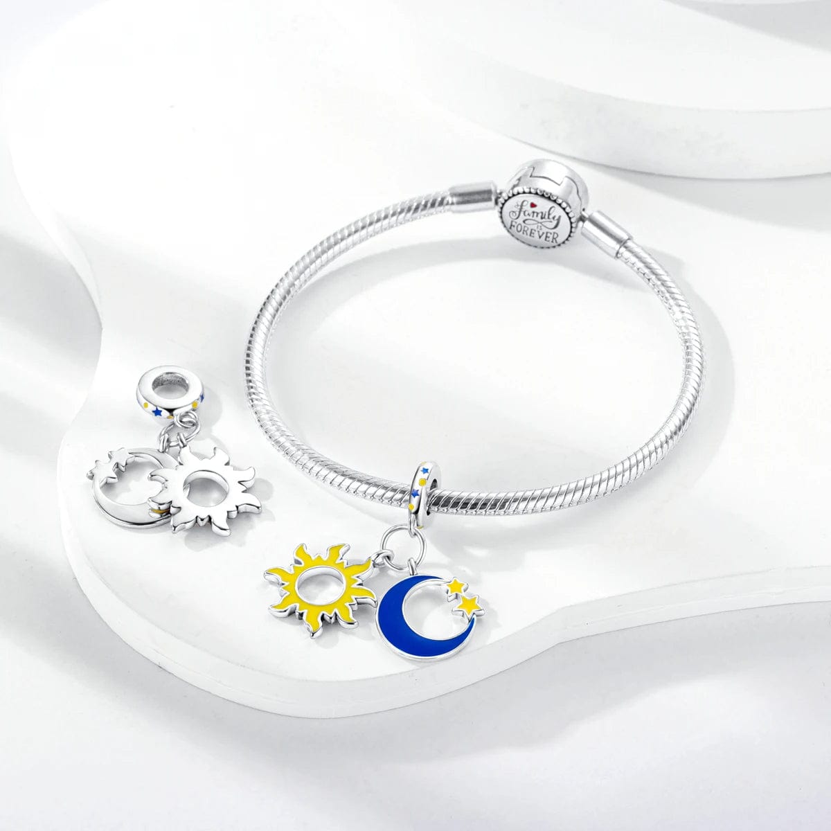 Pangama Jewelry Glow in the Dark Luminous Sun and Moon with Stars Dangle Charm
