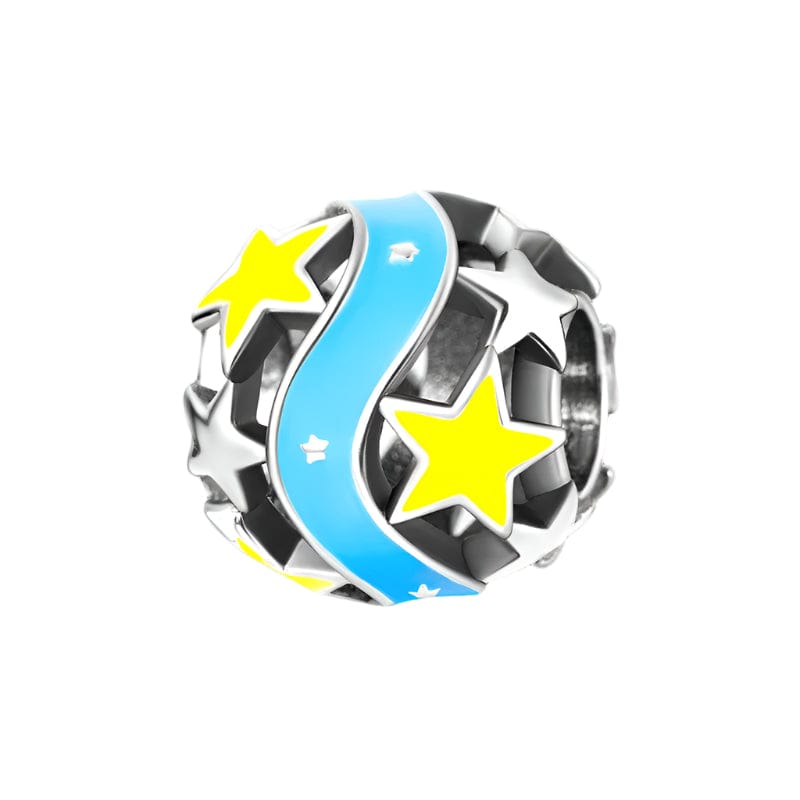 Pangama Jewelry Glow in the Dark Luminous Yellow Star Blue Ribbon Charm