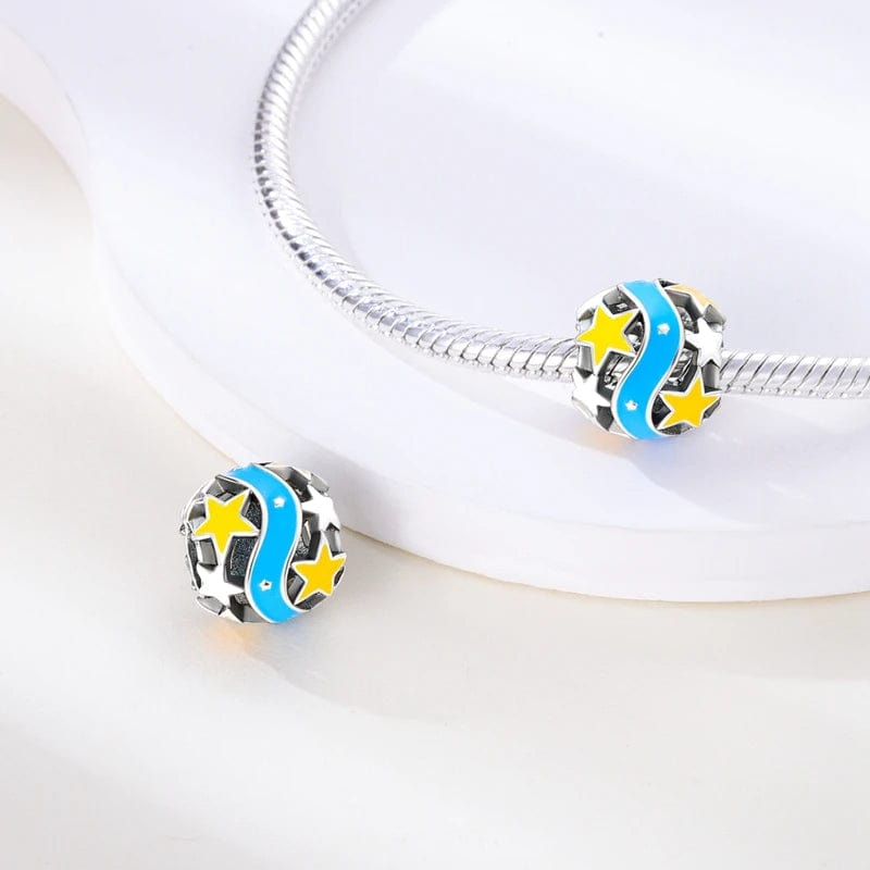 Pangama Jewelry Glow in the Dark Luminous Yellow Star Blue Ribbon Charm