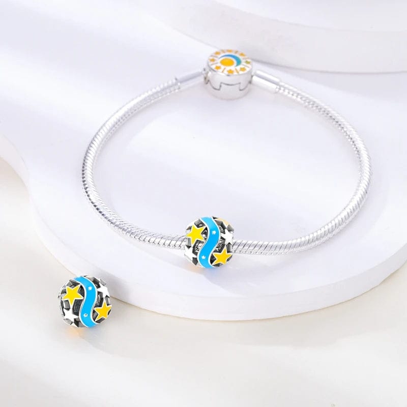 Pangama Jewelry Glow in the Dark Luminous Yellow Star Blue Ribbon Charm