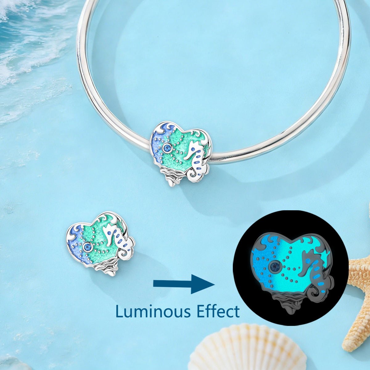 Pangama Jewelry Glow - in - the - Dark Seahorse Ocean Heart Charm