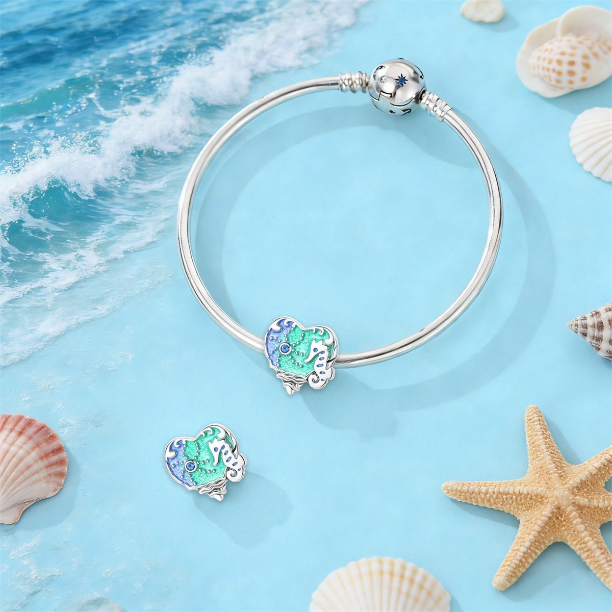 Pangama Jewelry Glow - in - the - Dark Seahorse Ocean Heart Charm