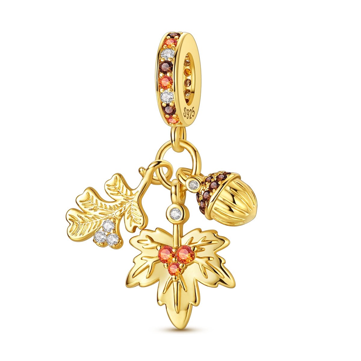 Pangama Jewelry Gold Autumn Leaves & Acorn Dangle Charm