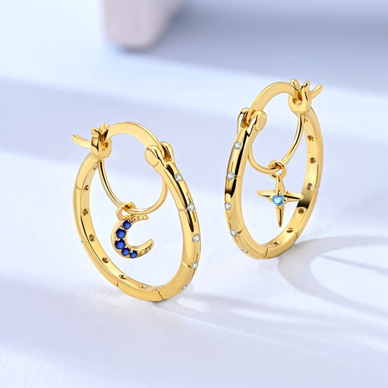 Pangama Jewelry Gold Celestial Moon & Star Hoop Earrings