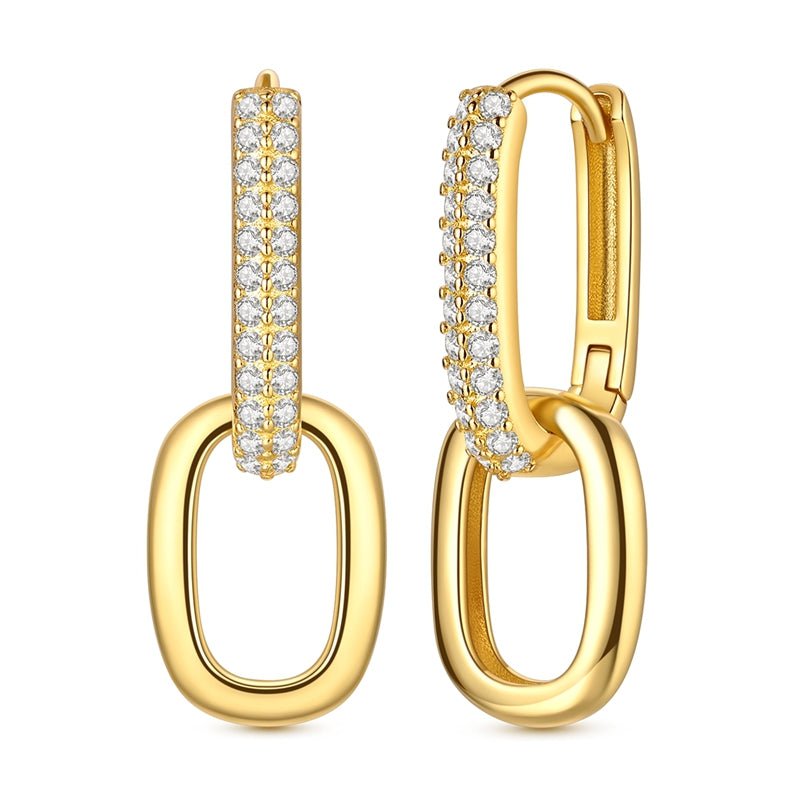 Pangama Jewelry Gold Double Link Drop Hoop Earrings