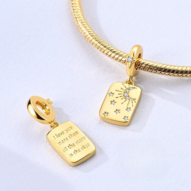 Pangama Jewelry Gold Moon & Stars “I Love You More” Dangle Charm