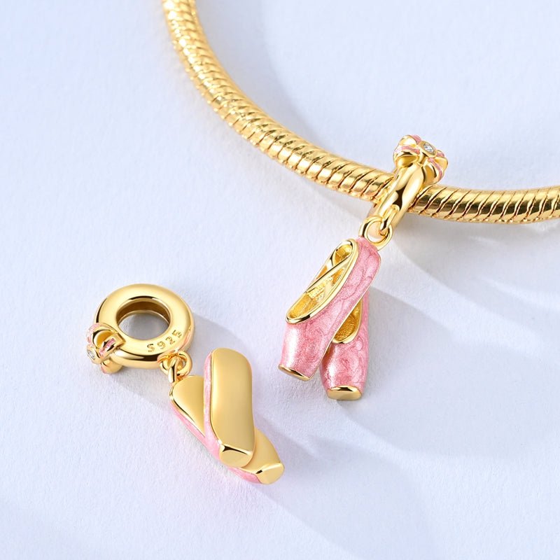Pangama Jewelry Gold Pink Ballet Shoes Dangle Charm