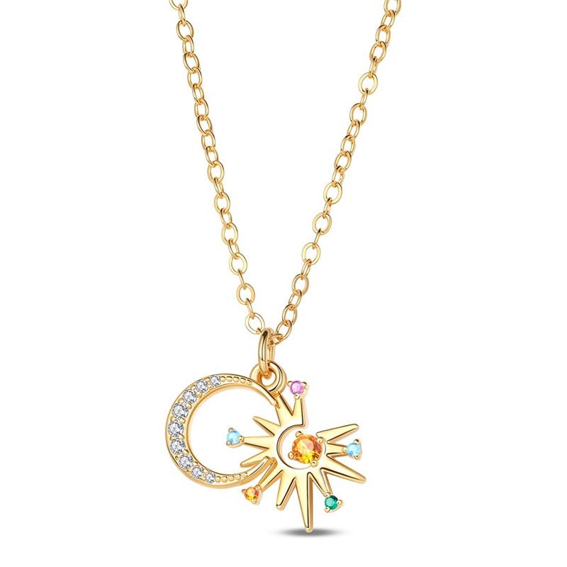 Pangama Jewelry Gold Sun & Moon Necklace with Colorful Stones