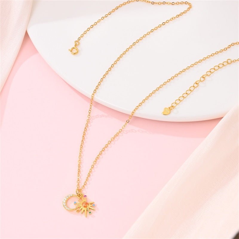 Pangama Jewelry Gold Sun & Moon Necklace with Colorful Stones