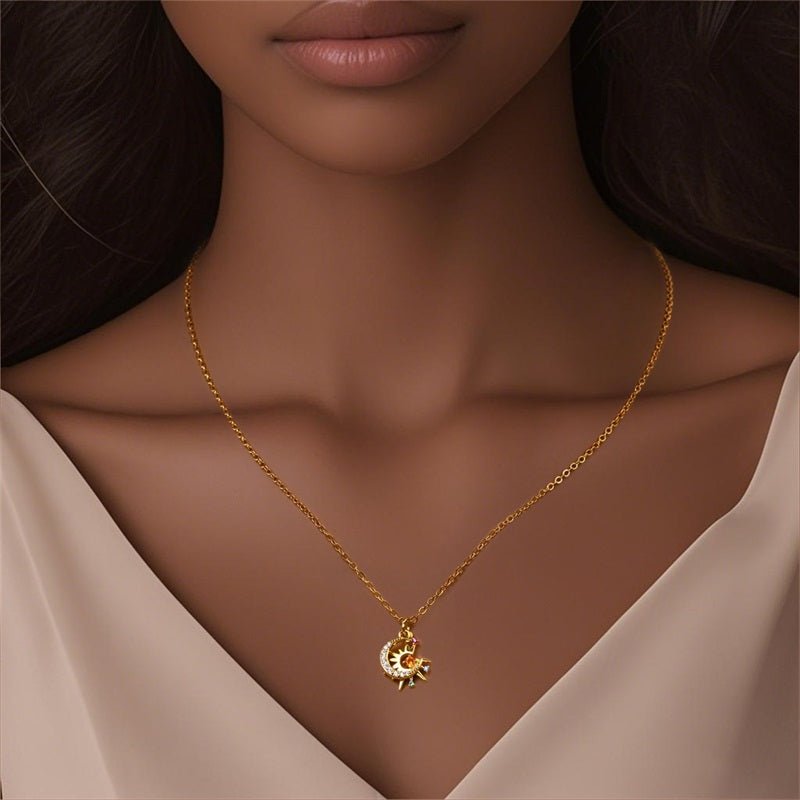 Pangama Jewelry Gold Sun & Moon Necklace with Colorful Stones