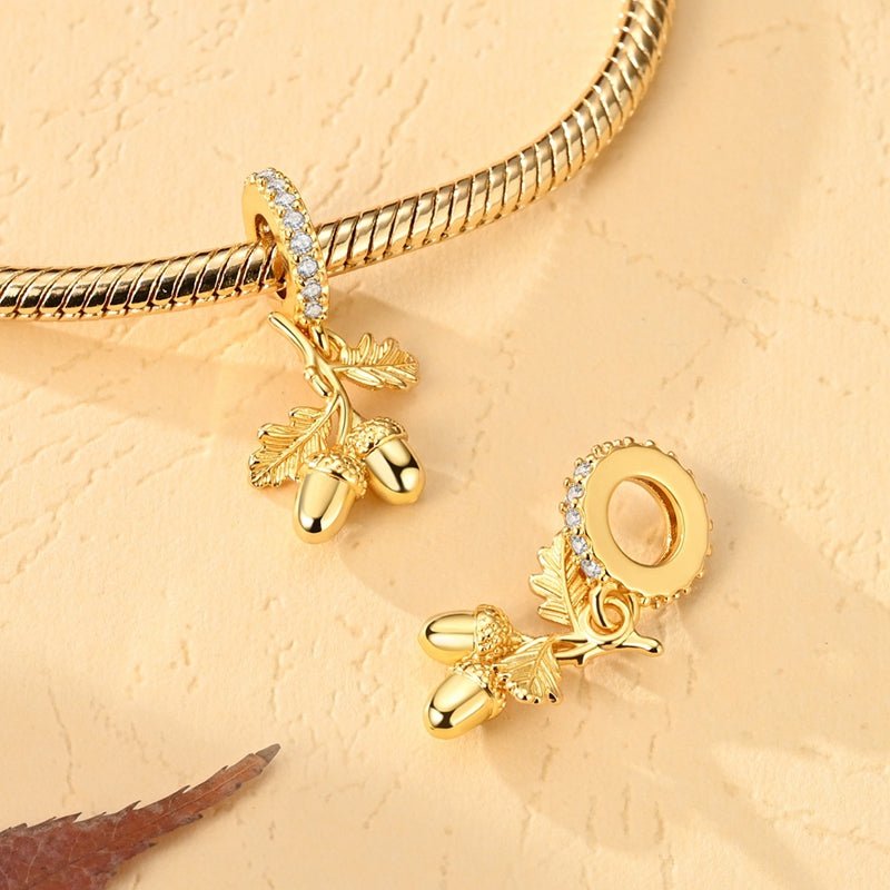 Pangama Jewelry Golden Acorn & Oak Leaves Dangle Charm