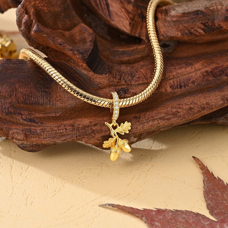 Pangama Jewelry Golden Acorn & Oak Leaves Dangle Charm