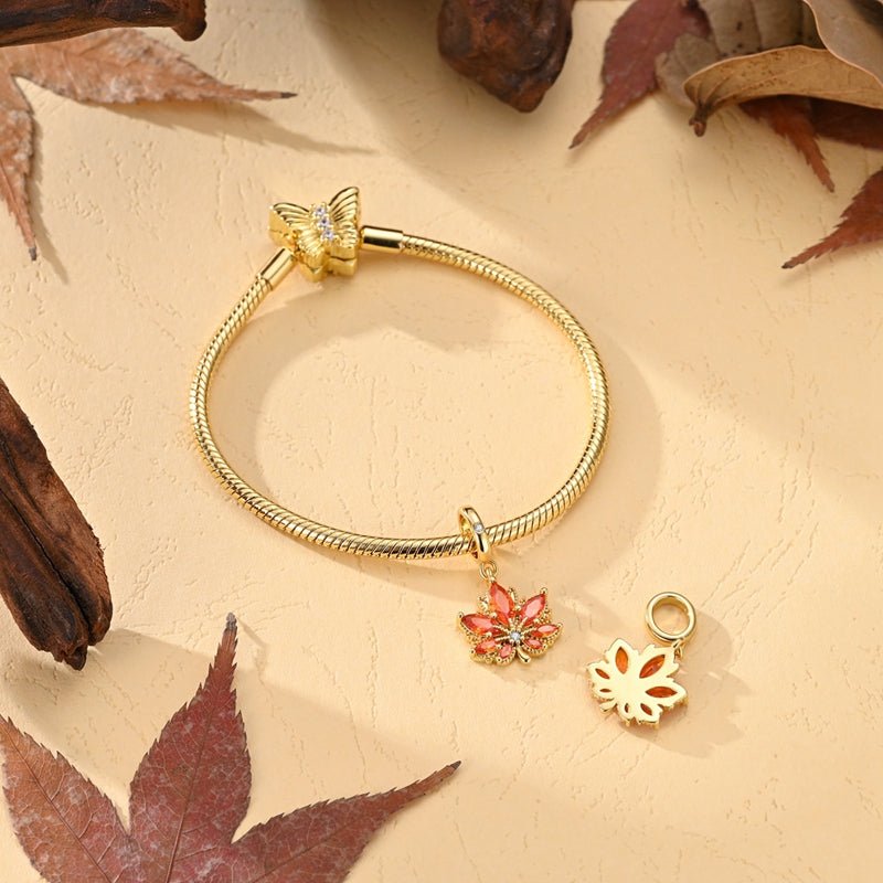 Pangama Jewelry Golden Autumn Maple Leaf Dangle Charm