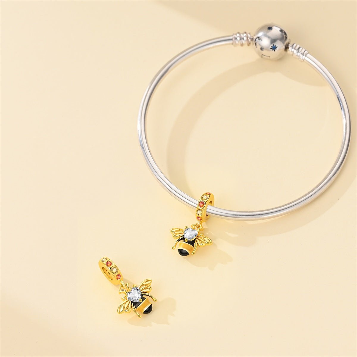 Pangama Jewelry Golden Bee with Heart Crystal Dangle Charm