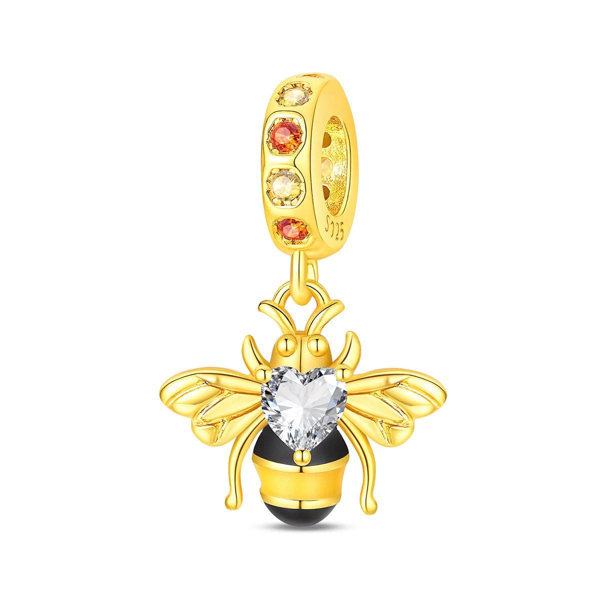Pangama Jewelry Golden Bee with Heart Crystal Dangle Charm