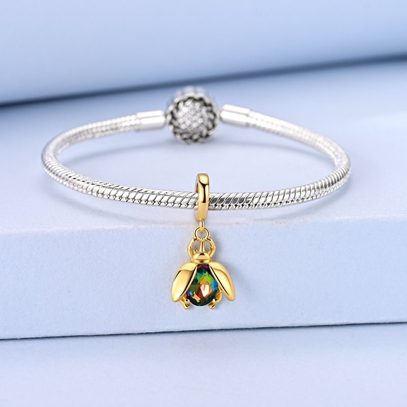 Pangama Jewelry Golden Beetle with Multicolor Crystal Dangle Charm