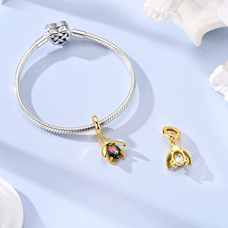 Pangama Jewelry Golden Beetle with Multicolor Crystal Dangle Charm