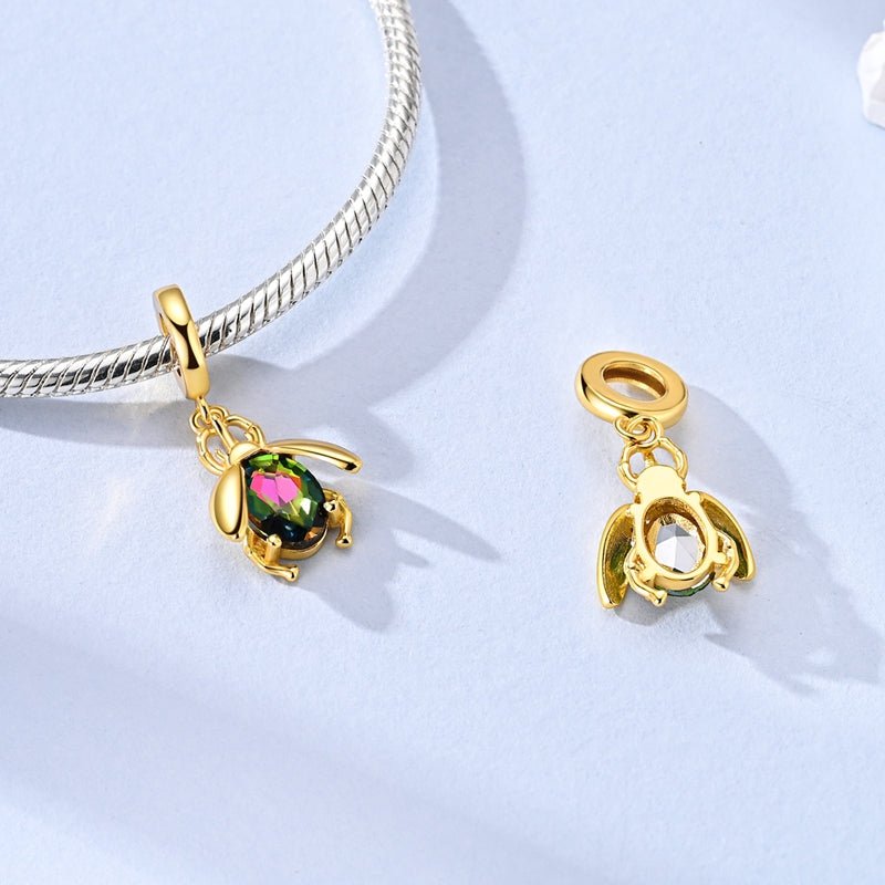 Pangama Jewelry Golden Beetle with Multicolor Crystal Dangle Charm