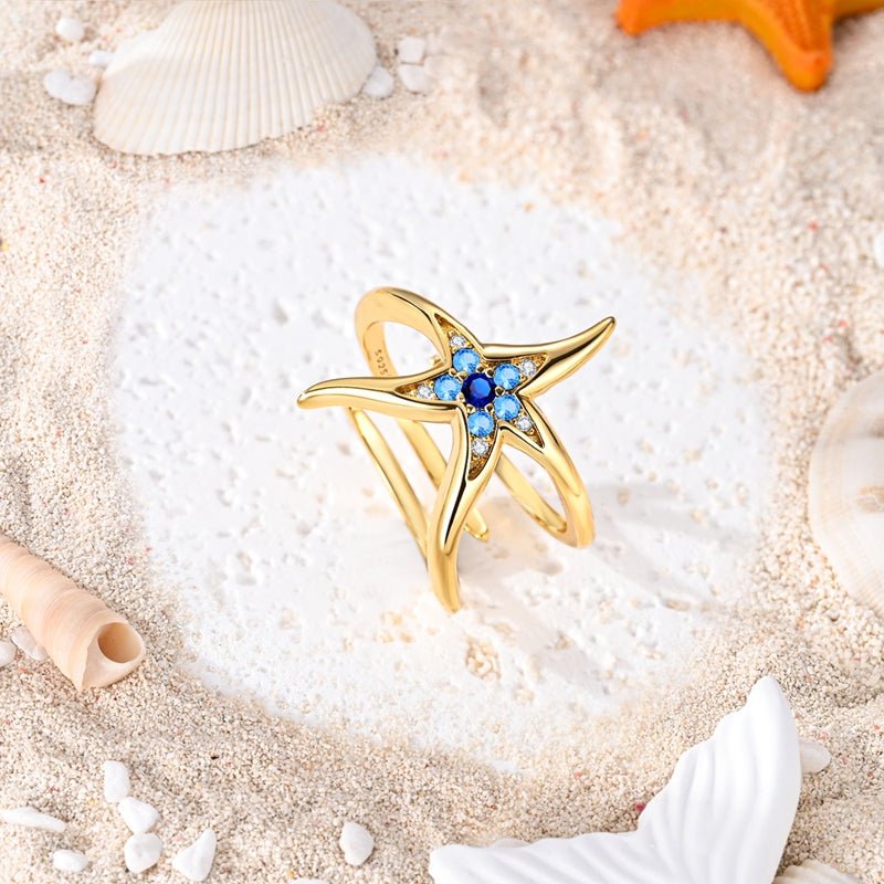 Pangama Jewelry Golden Blue Starfish Adjustable Ring