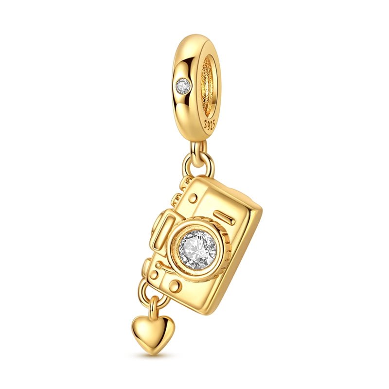 Pangama Jewelry Golden Camera with Heart Dangle Charm