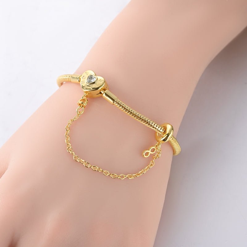 Pangama Jewelry Golden Forever Love Heart Snake Chain Bracelet